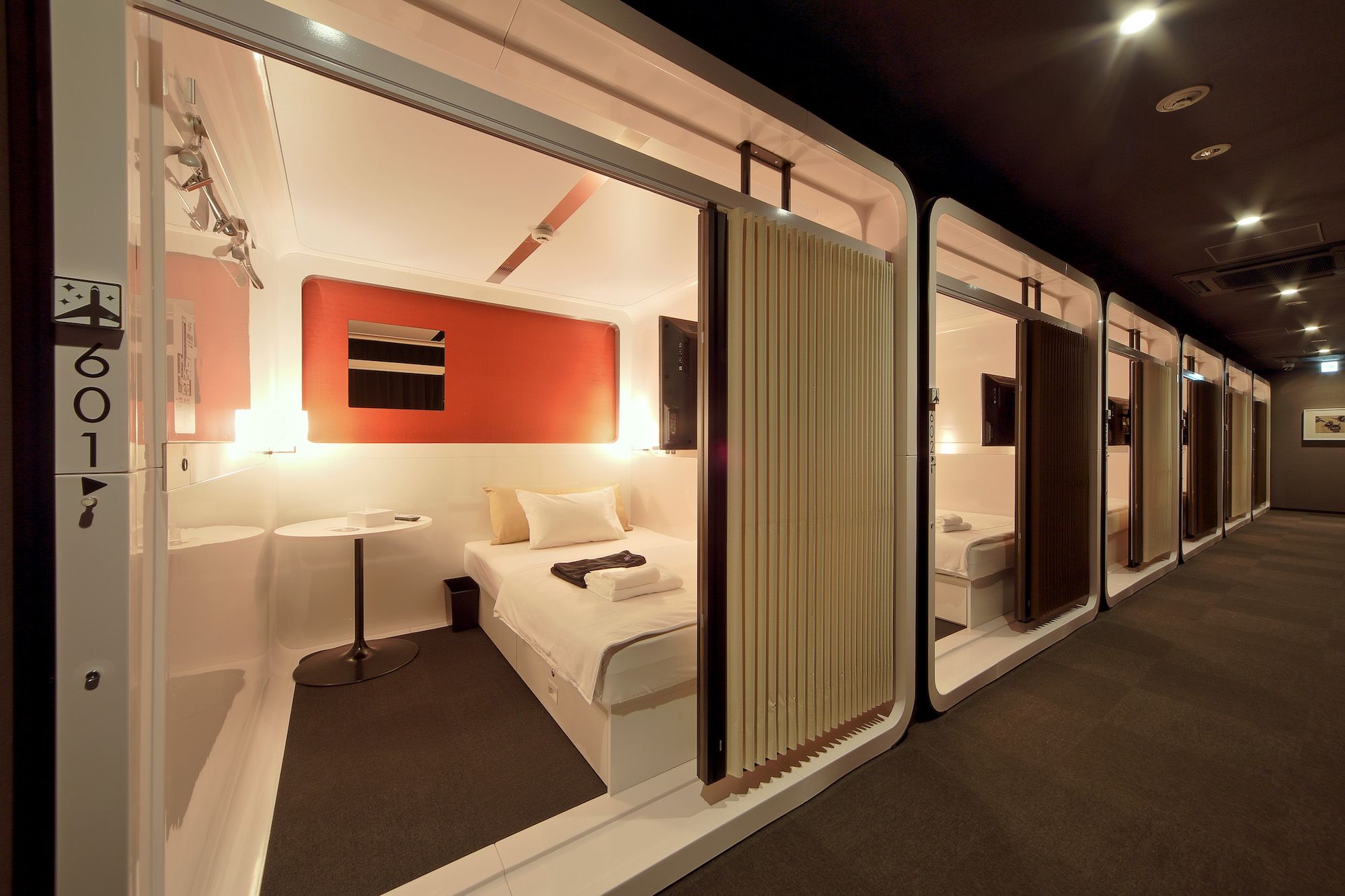 Modern and clean capsule hostel pods